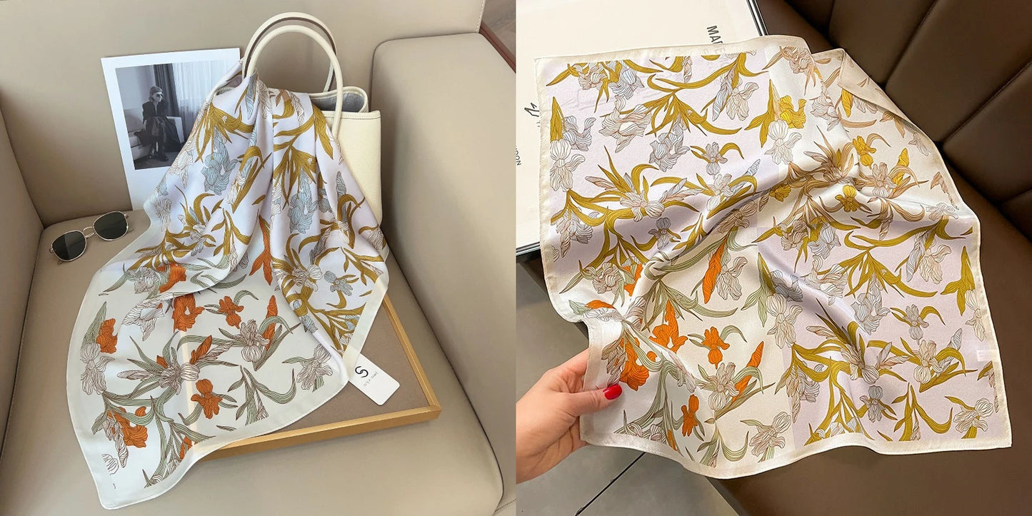 Floral Print Silk Square Scarf