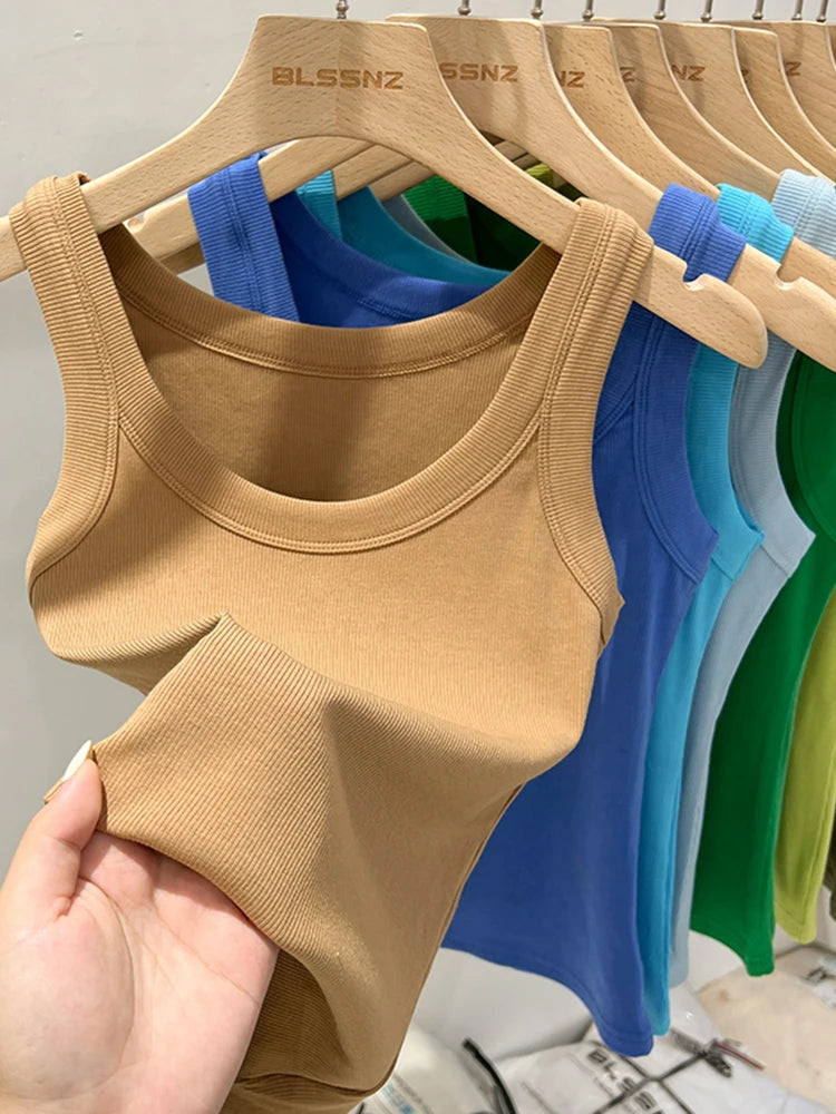 Round Neck Ribbed Tank Top