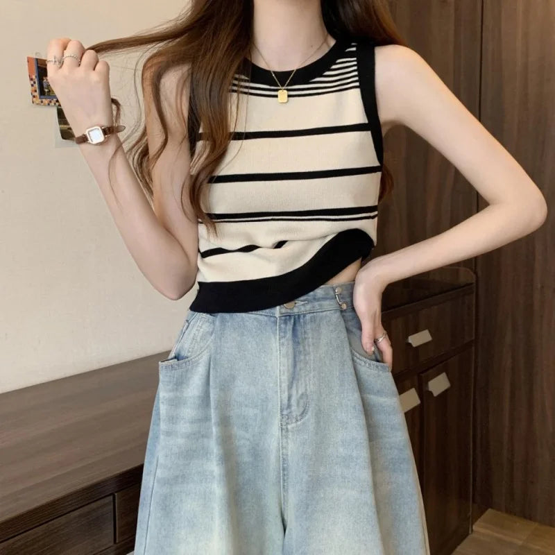 French off-shoulder short sleeveless top