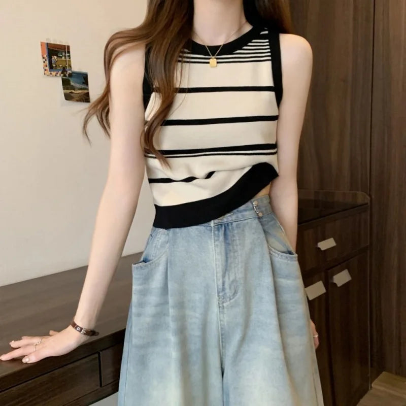 French off-shoulder short sleeveless top