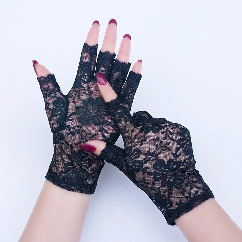 Black Fingerless Sexy Lace Gloves