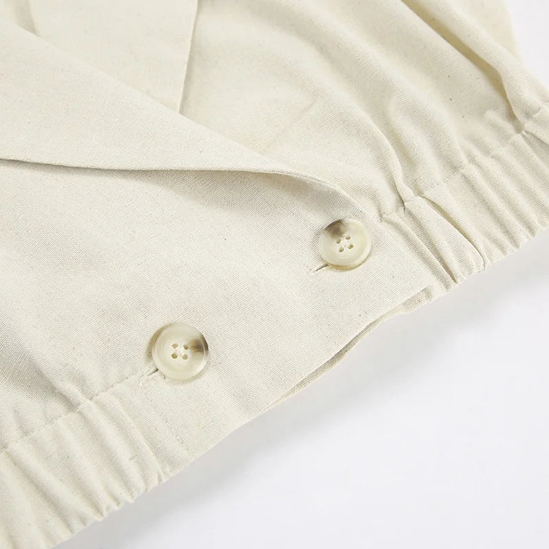 Khaki Linen Tank Tops Sleeveless V-neck Vest Crop