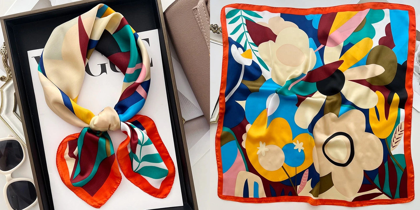 Floral Print Silk Square Scarf