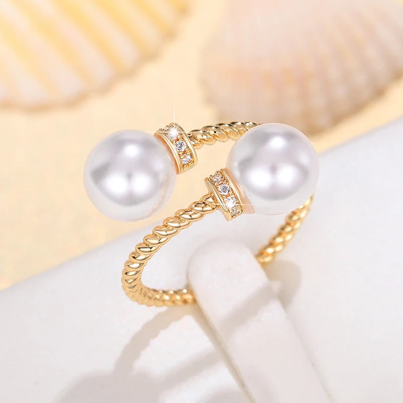 Temperament Double Imitation Pearl Open Ring