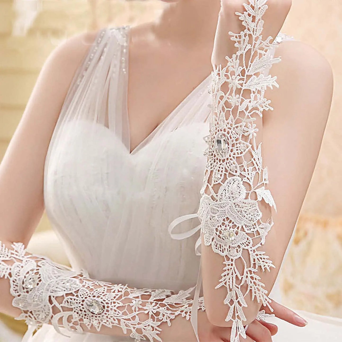 Crystal Women's Wedding Gloves Fingerless Wedding Accessory