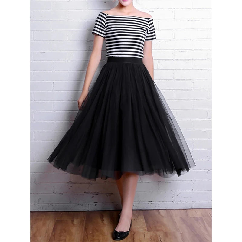 High Waist Mesh Pleated Skirts