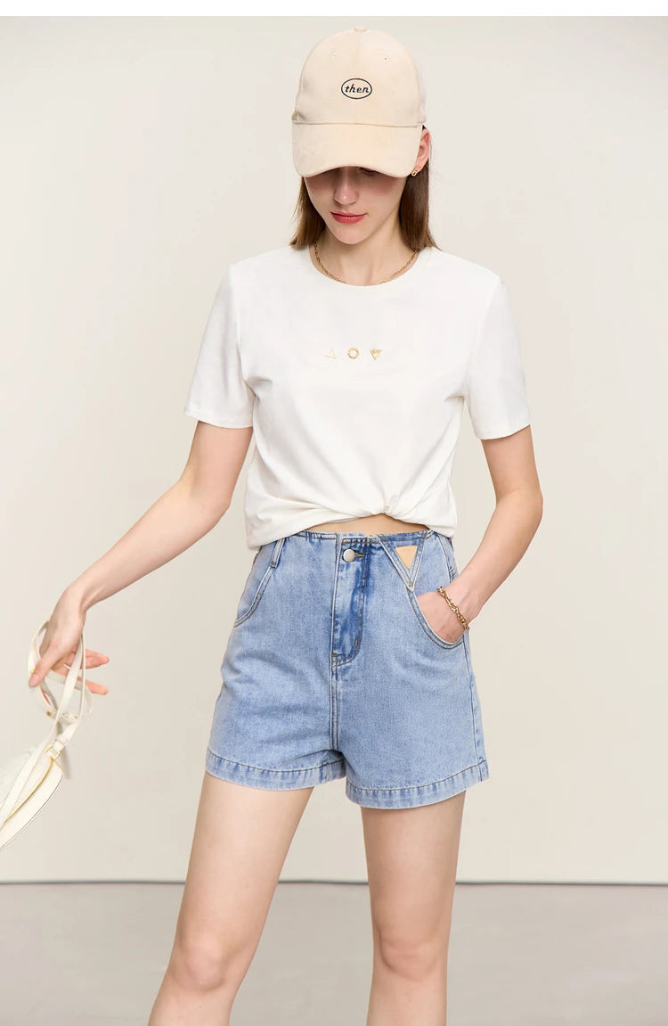 Minimalism Versatile Cotton Loose Women Jeans Shorts