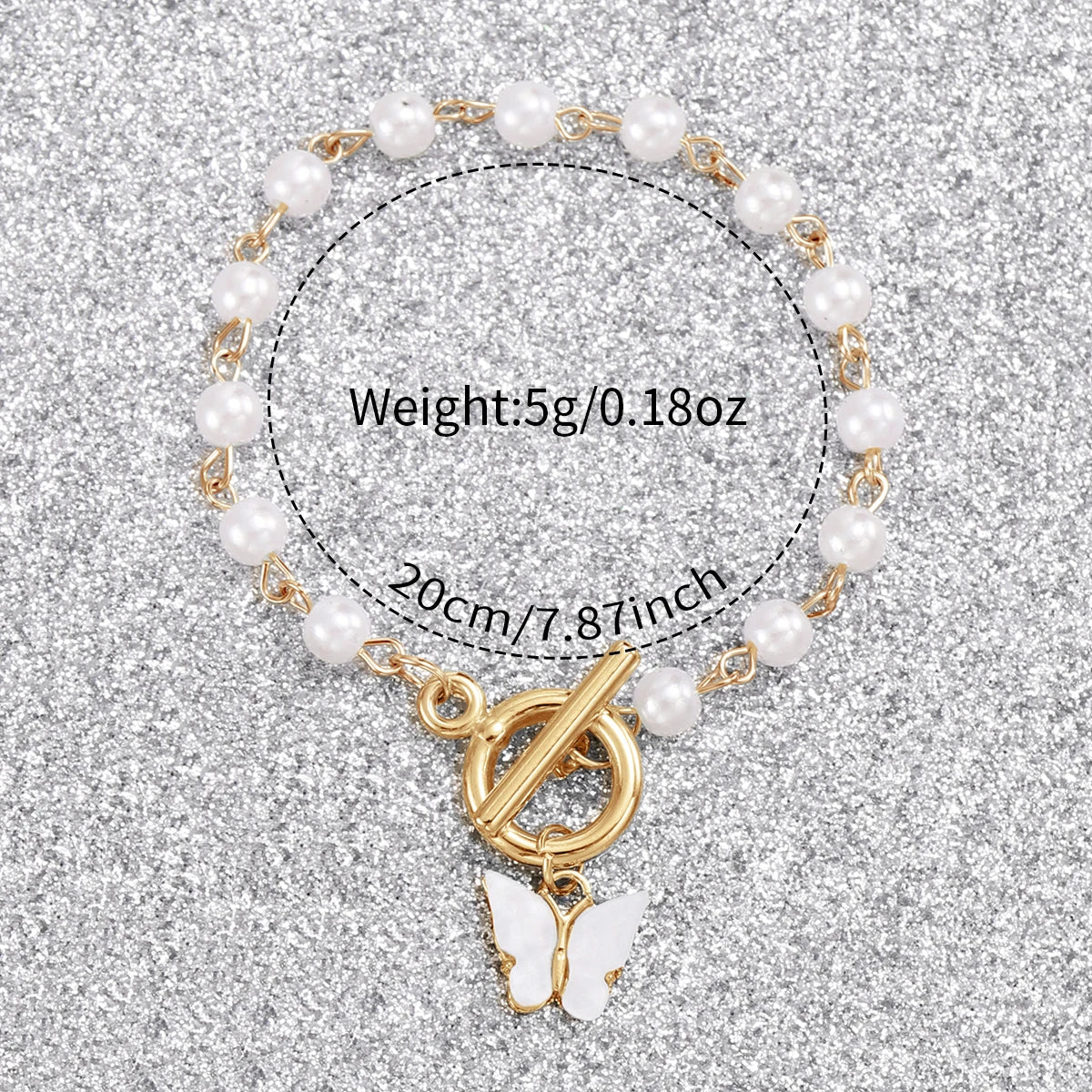 Analog Quartz Watch Pearls Butterfly Bracelet Set