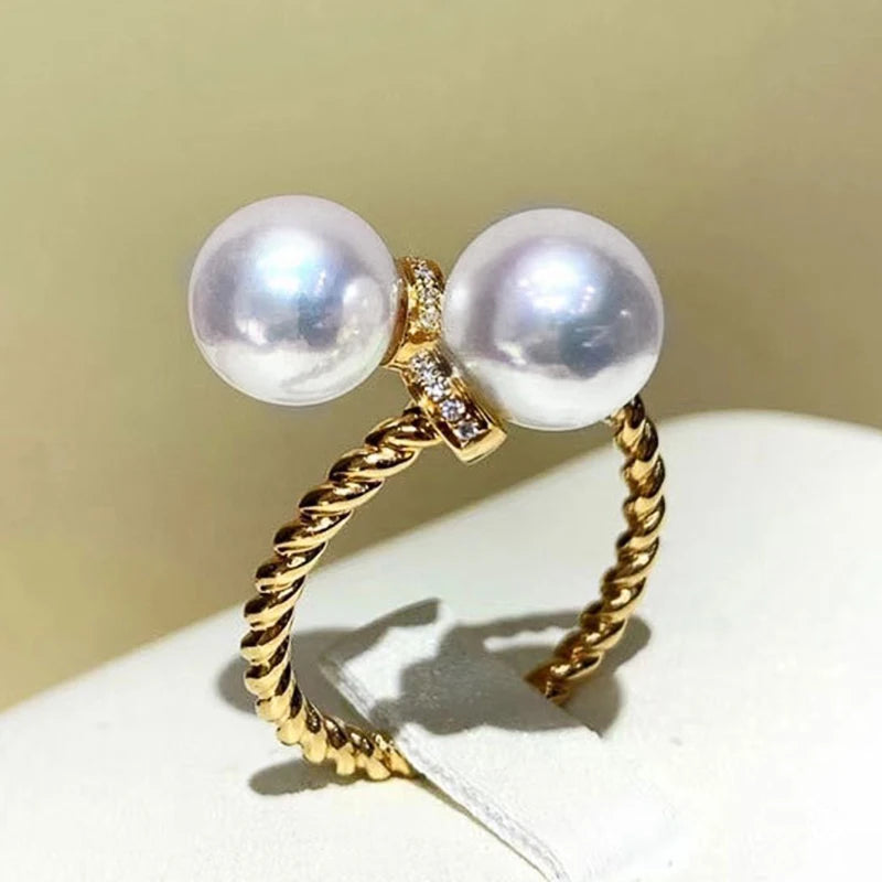 Temperament Double Imitation Pearl Open Ring