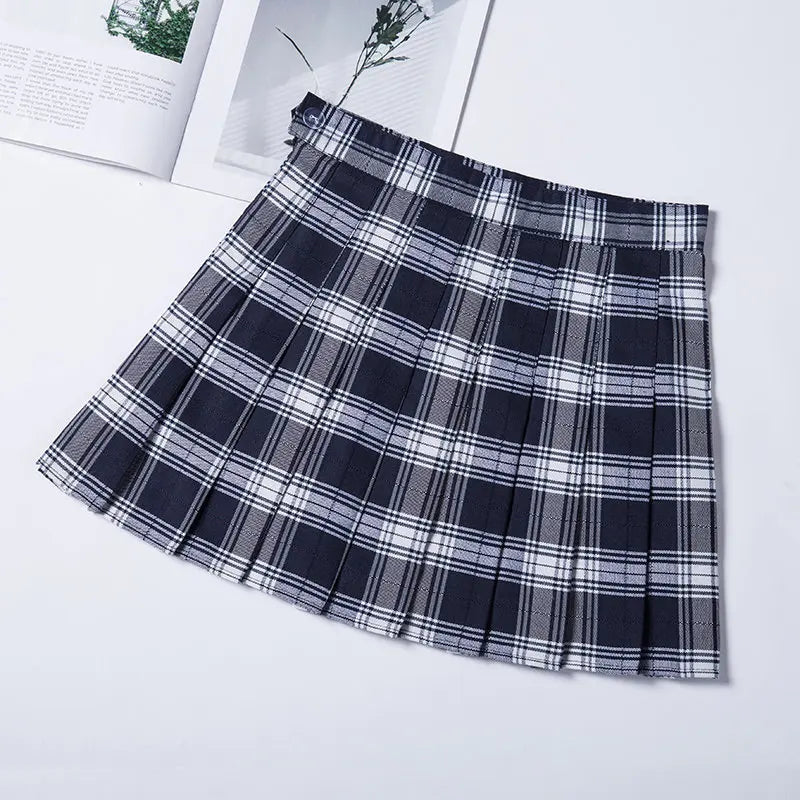 Summer Grey Plaid A-Line High Waist Mini Skirts