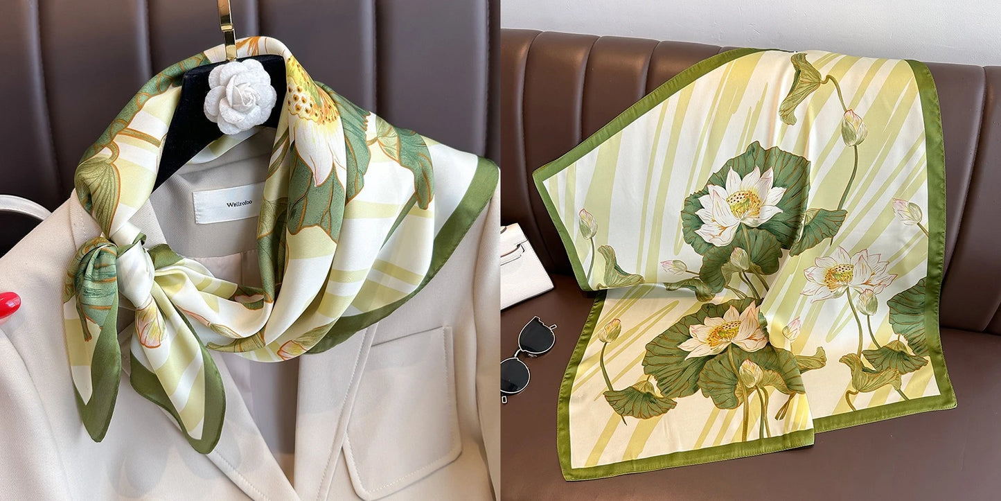 Floral Print Silk Square Scarf