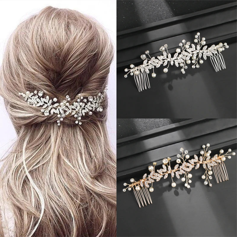 Wedding Pearl Leaf Crystal Hair