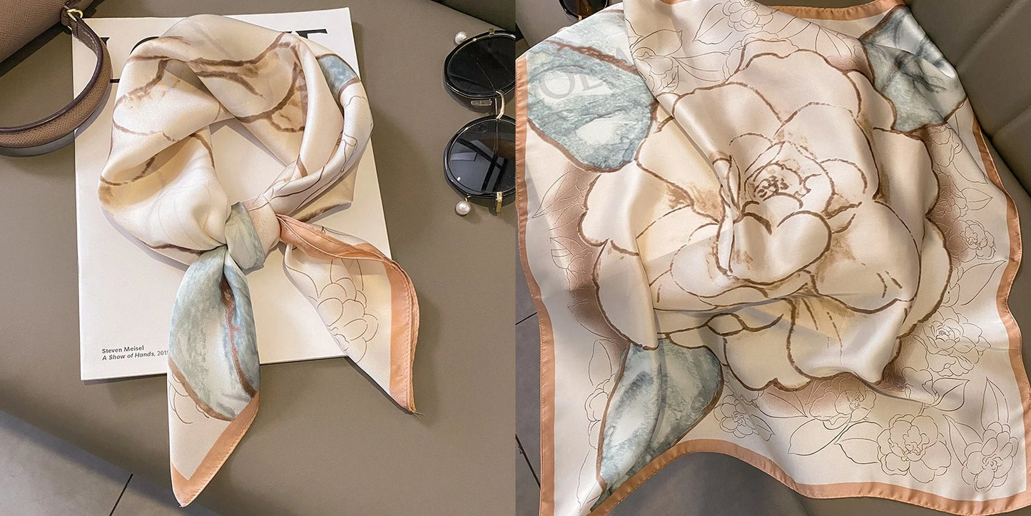 Floral Print Silk Square Scarf