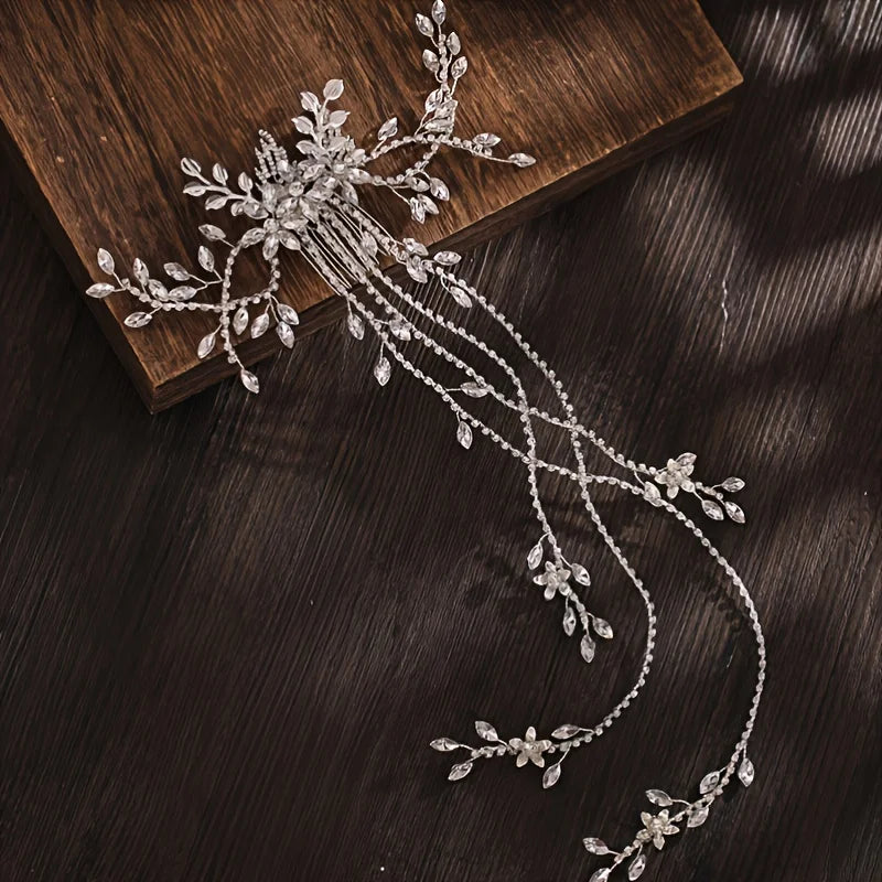Silver Color Flower Pearl Crystal Wedding Hair Comb