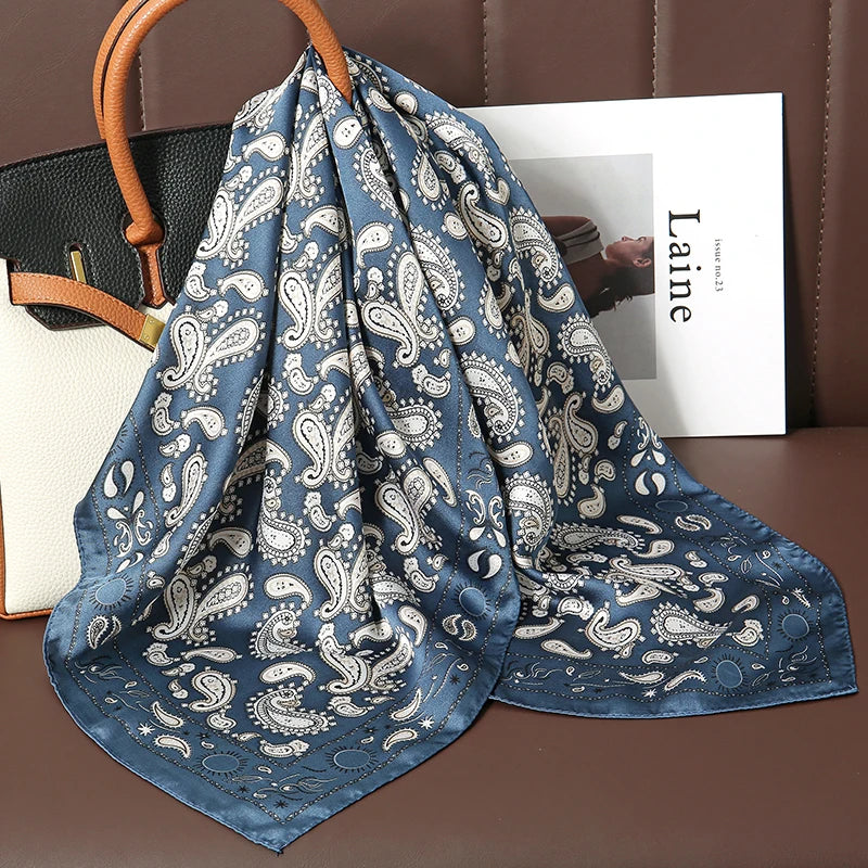 Print Satin Silk Square Scarf