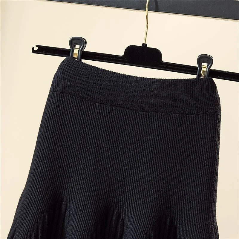 Knitted Midi Skirts Women High Waist