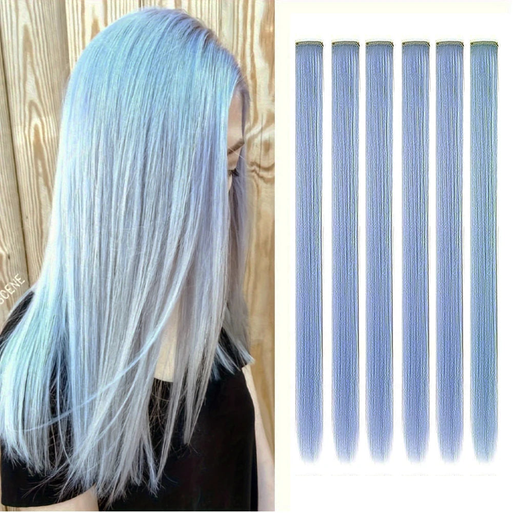 6pcs/pack Colored Party Highlights Clip in Hair Extensions