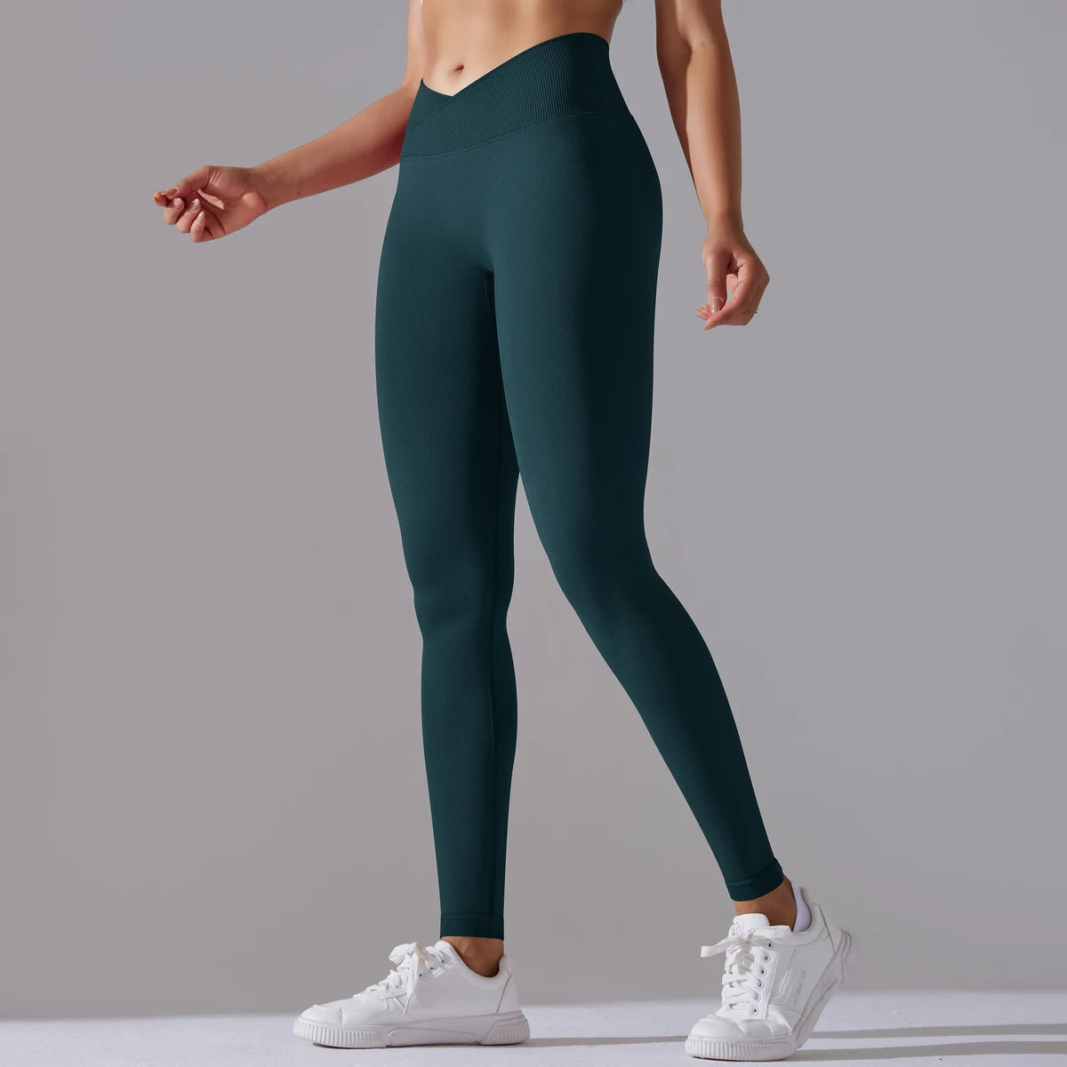 Seamless Yoga Pant Cross Over Waistband Sports Fitness Legging