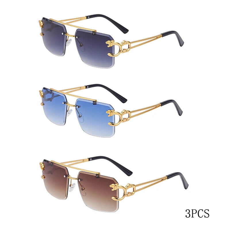 Fashion Metal Leopard Rimless Sunglasses