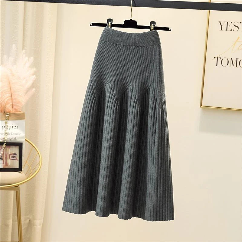 Knitted Midi Skirts Women High Waist