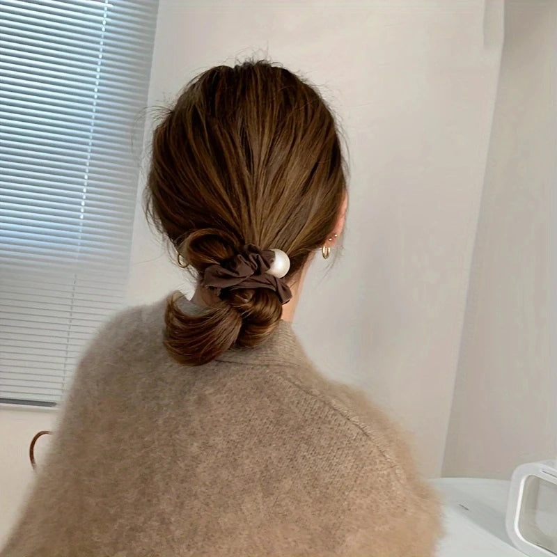2pcs/set Pearl Skinny Scrunchies Hair Tie