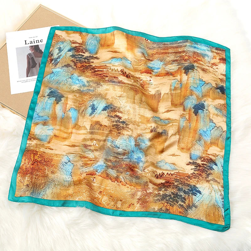 Print Satin Silk Square Scarf