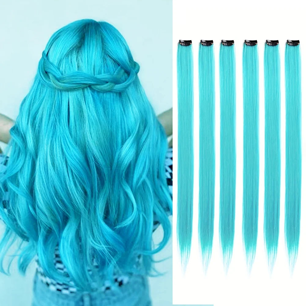 6pcs/pack Colored Party Highlights Clip in Hair Extensions