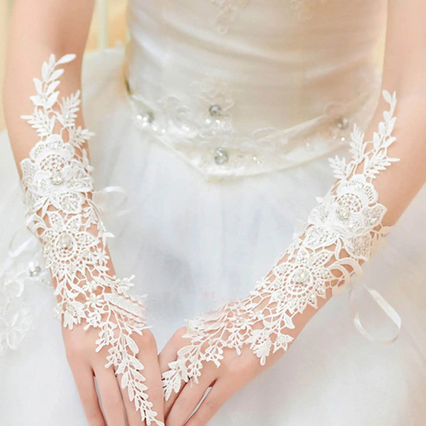 Crystal Women's Wedding Gloves Fingerless Wedding Accessory