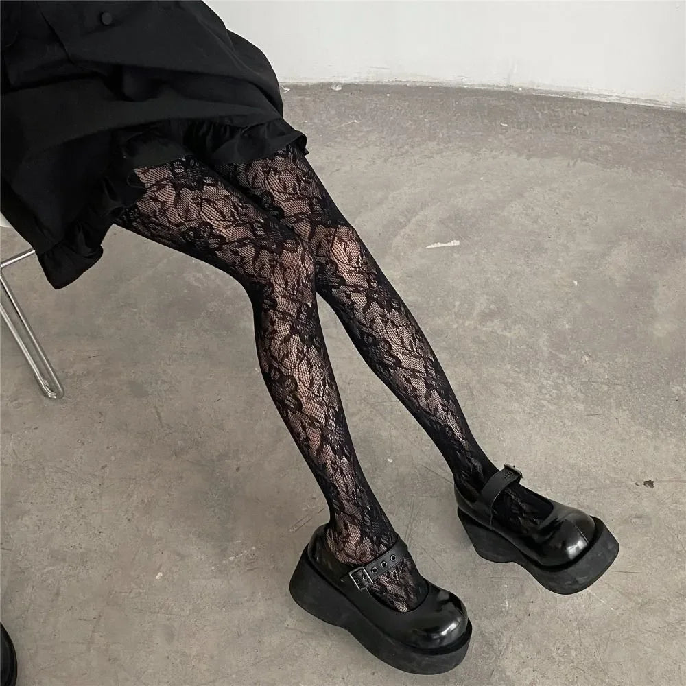Gothic Flower Hollow Out Sexy Pantyhose Fishnet