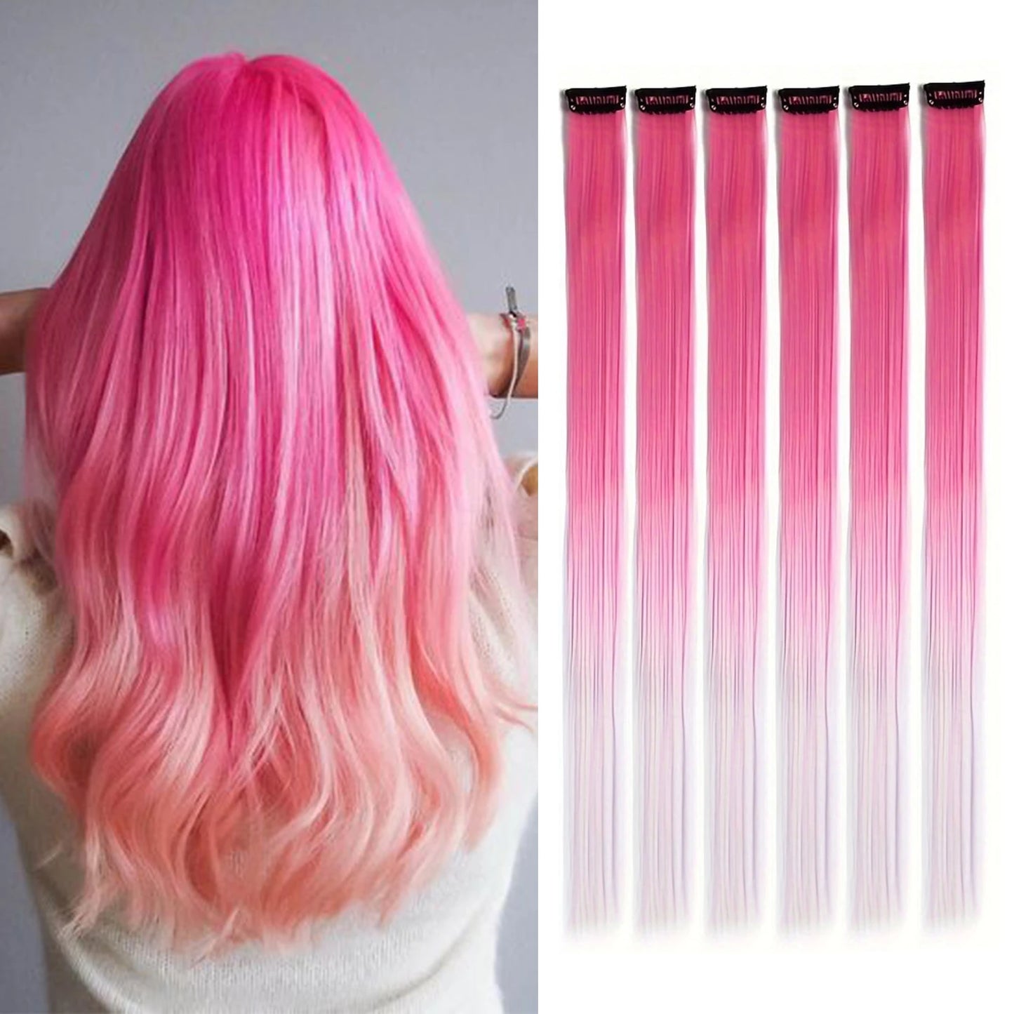 6pcs/pack Colored Party Highlights Clip in Hair Extensions