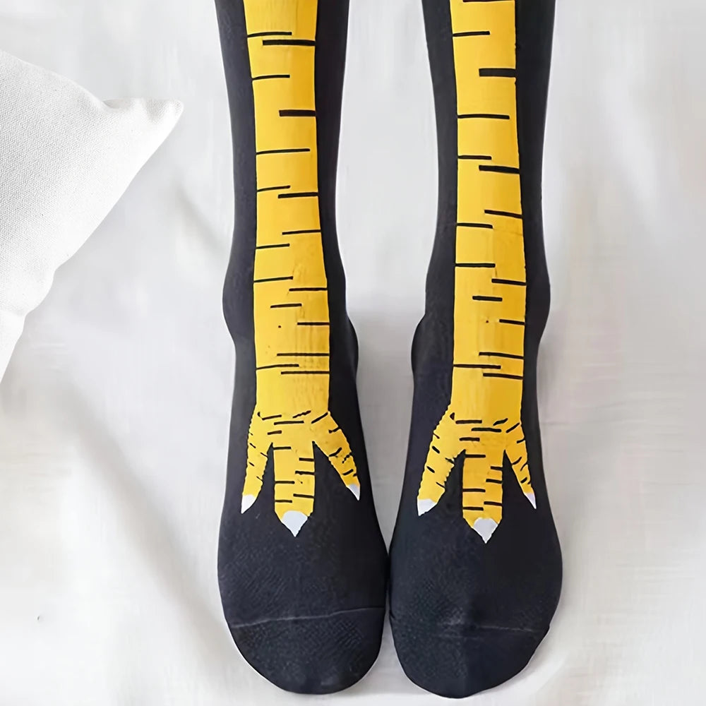 1 Pair Women Knee High Socks Trendy Cartoon Funny Chicken Claw Socks