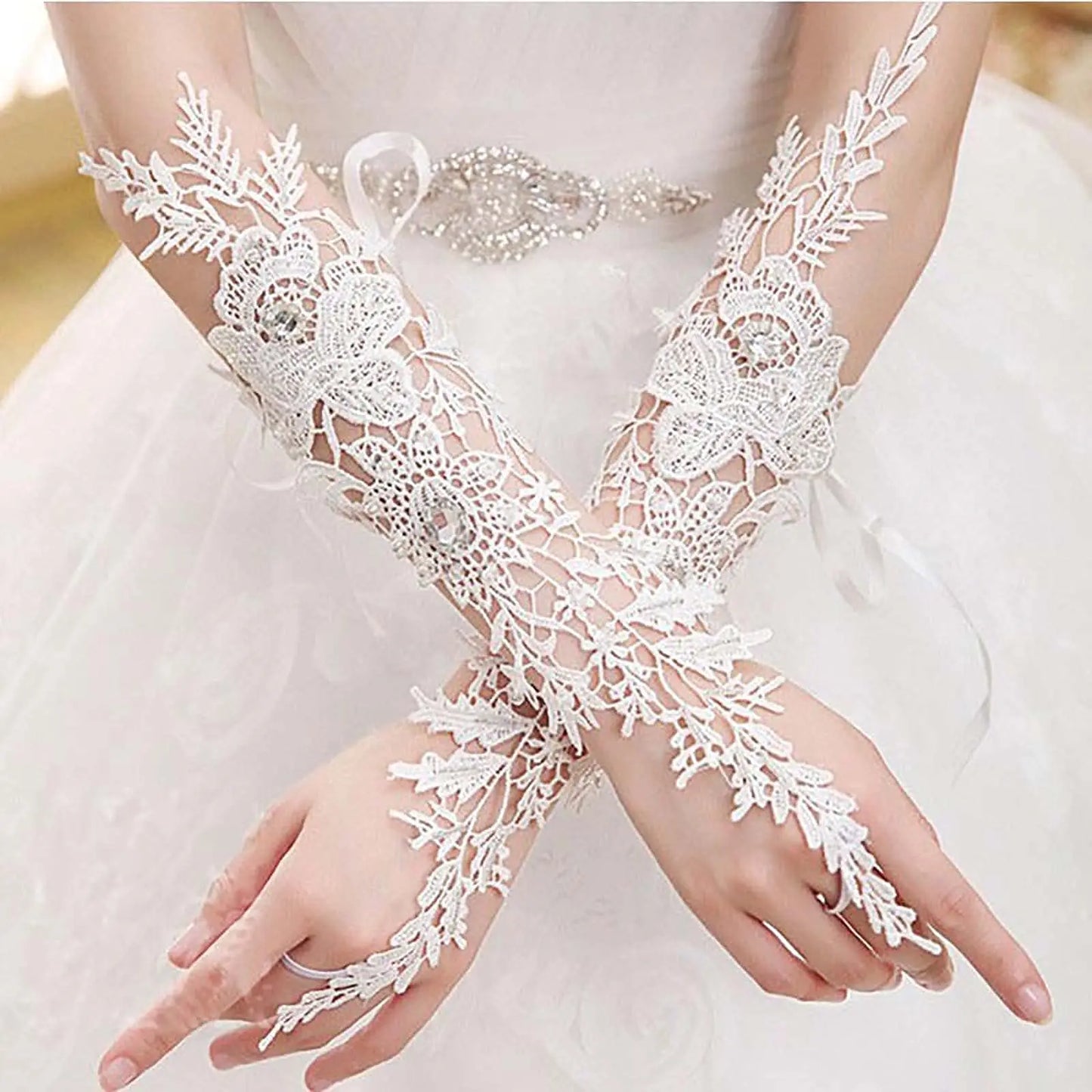 Crystal Women's Wedding Gloves Fingerless Wedding Accessory