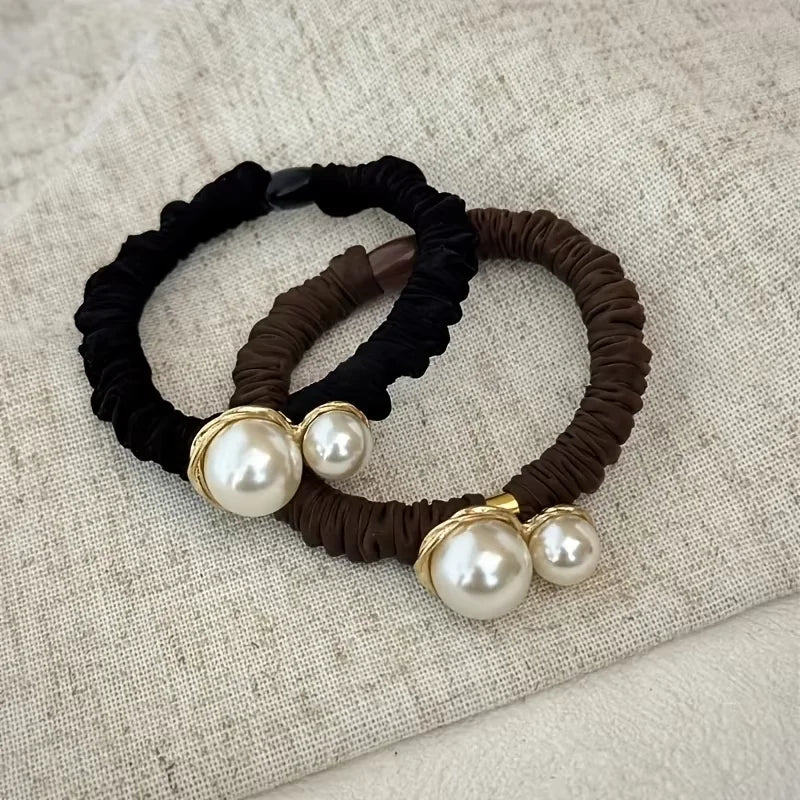 2pcs/set Pearl Skinny Scrunchies Hair Tie