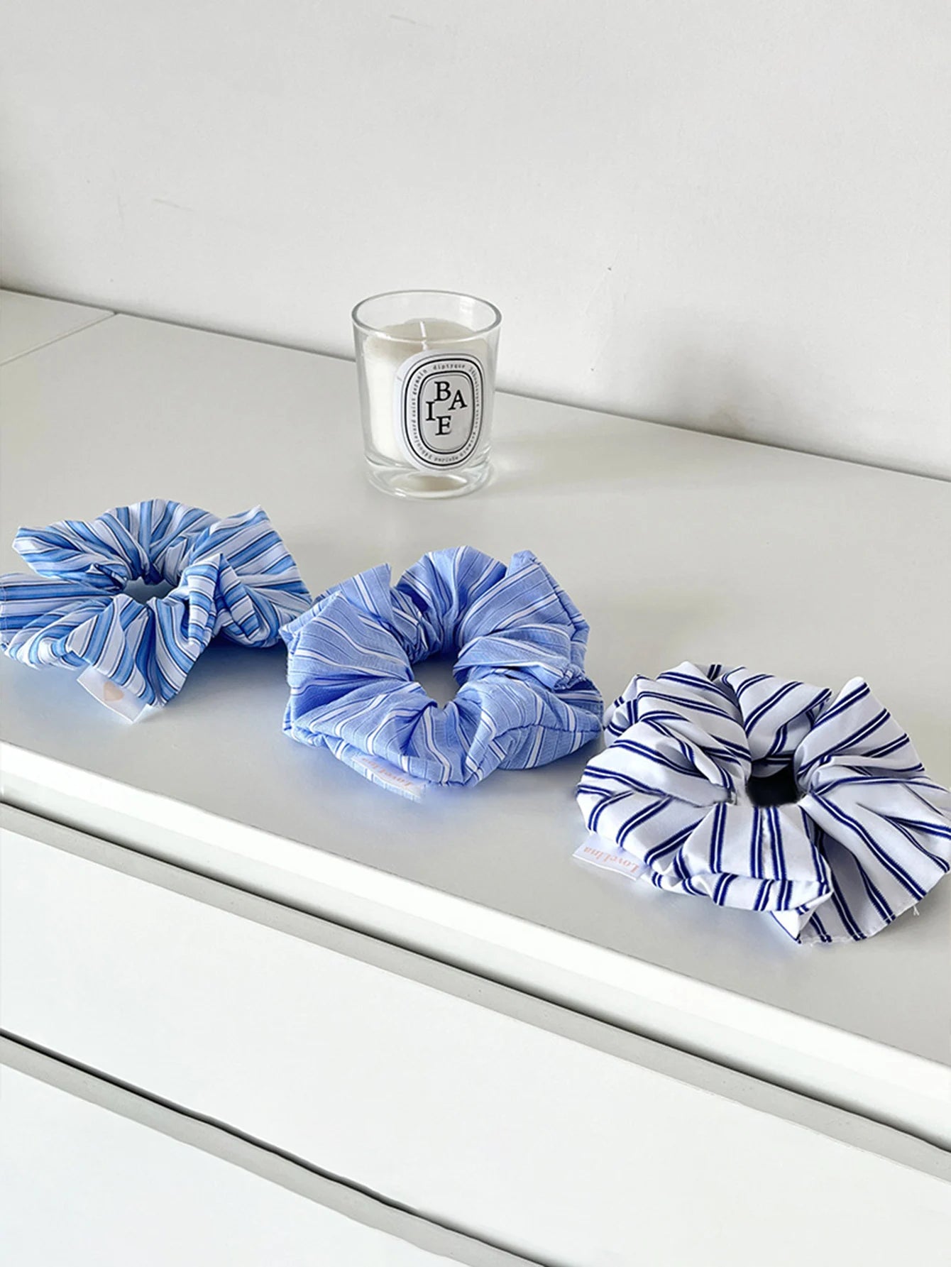 New Scrunchies Striped Blue Color Large Size Hair Ties