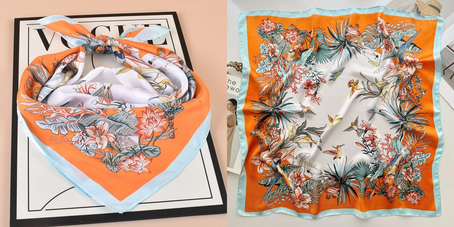 Floral Print Silk Square Scarf