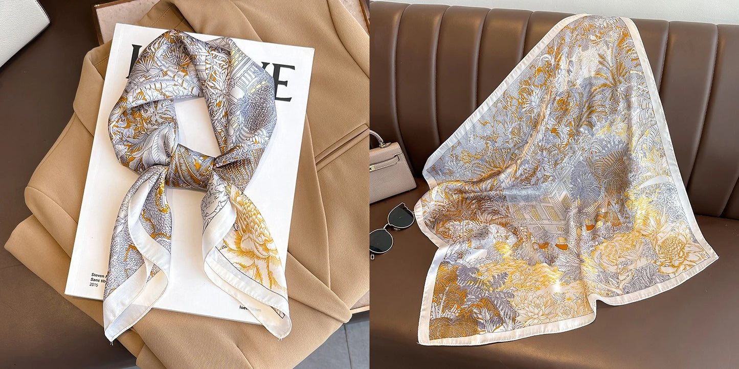 Floral Print Silk Square Scarf