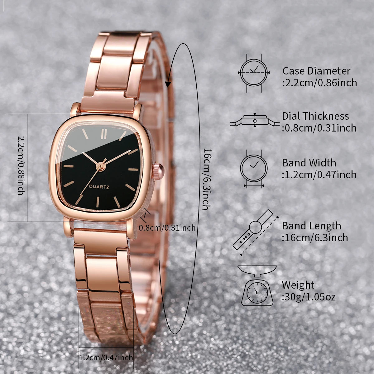 Stainless Steel Band Quartz Watch Heart Bracelet Set