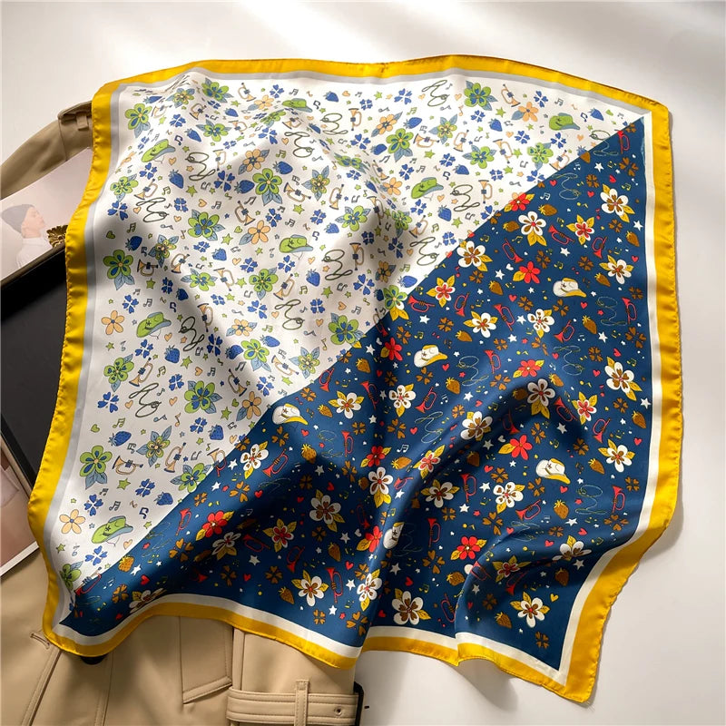 Floral Print Square Silk Scarf