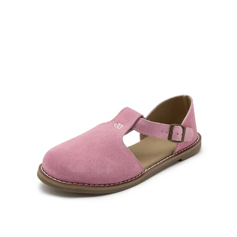 Flat-soled retro frosted genuine leather sandal