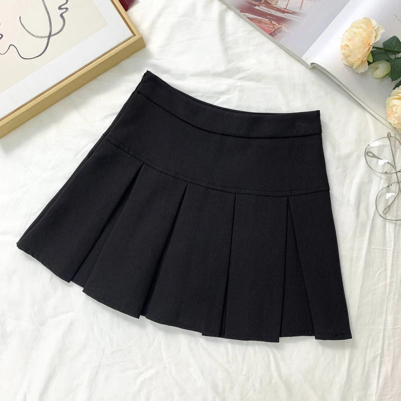 High Waist Zipper Grey Student Mini Skirt
