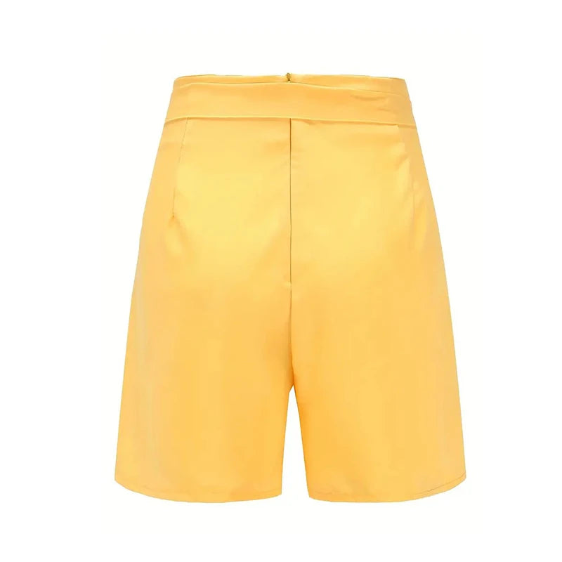 Solid Button Front Shorts Tie Waist
