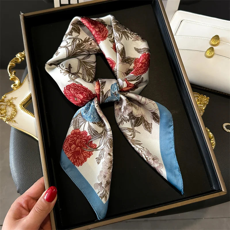 Floral Print Square Silk Scarf