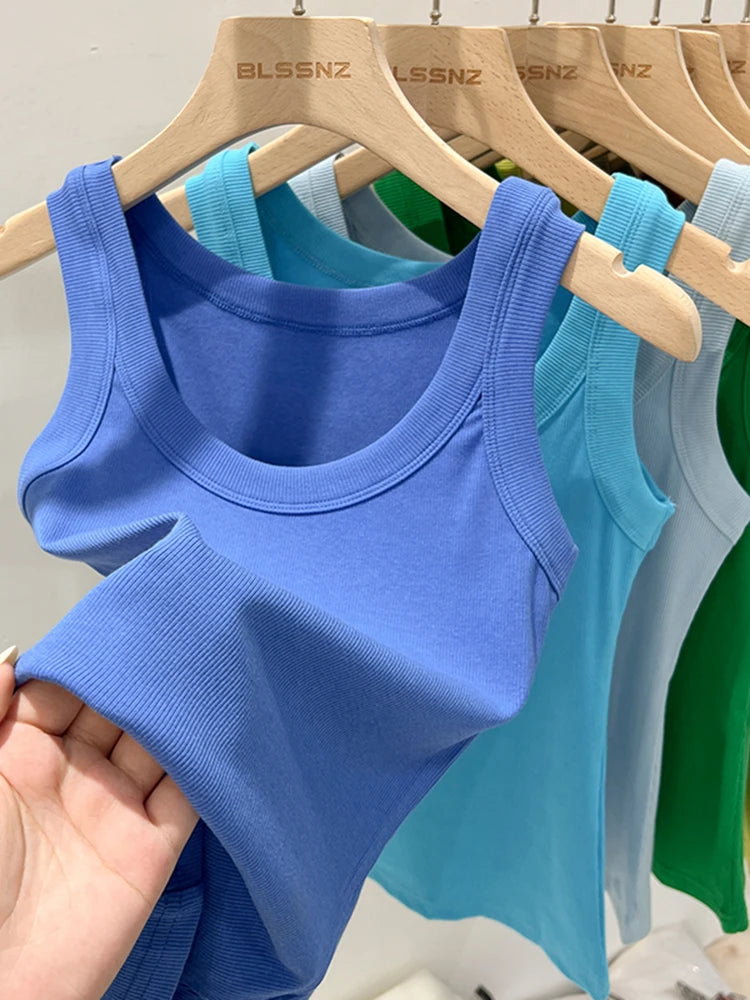 Round Neck Ribbed Tank Top