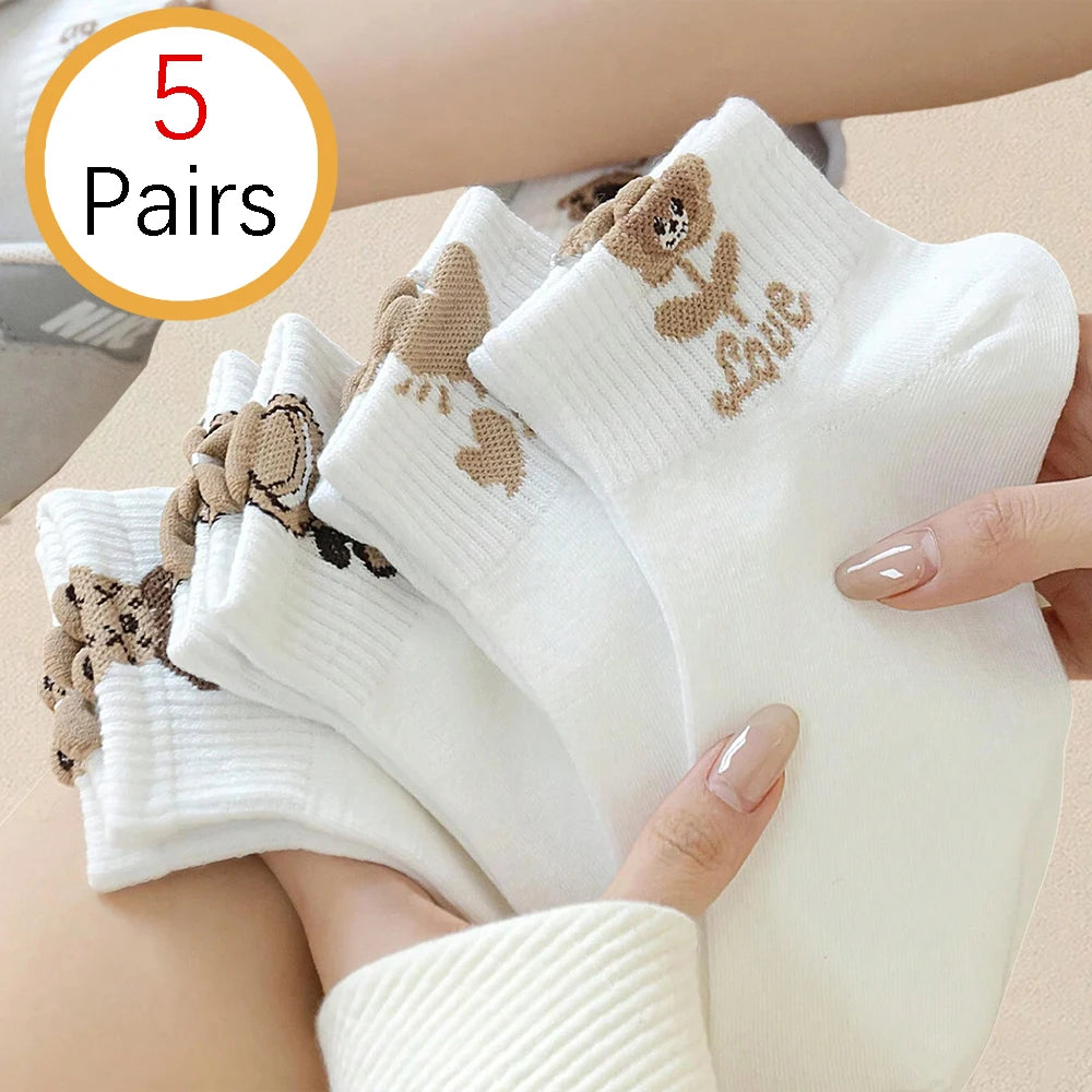 Women Cartoon Teddy Bear Patterned Ankle Socks