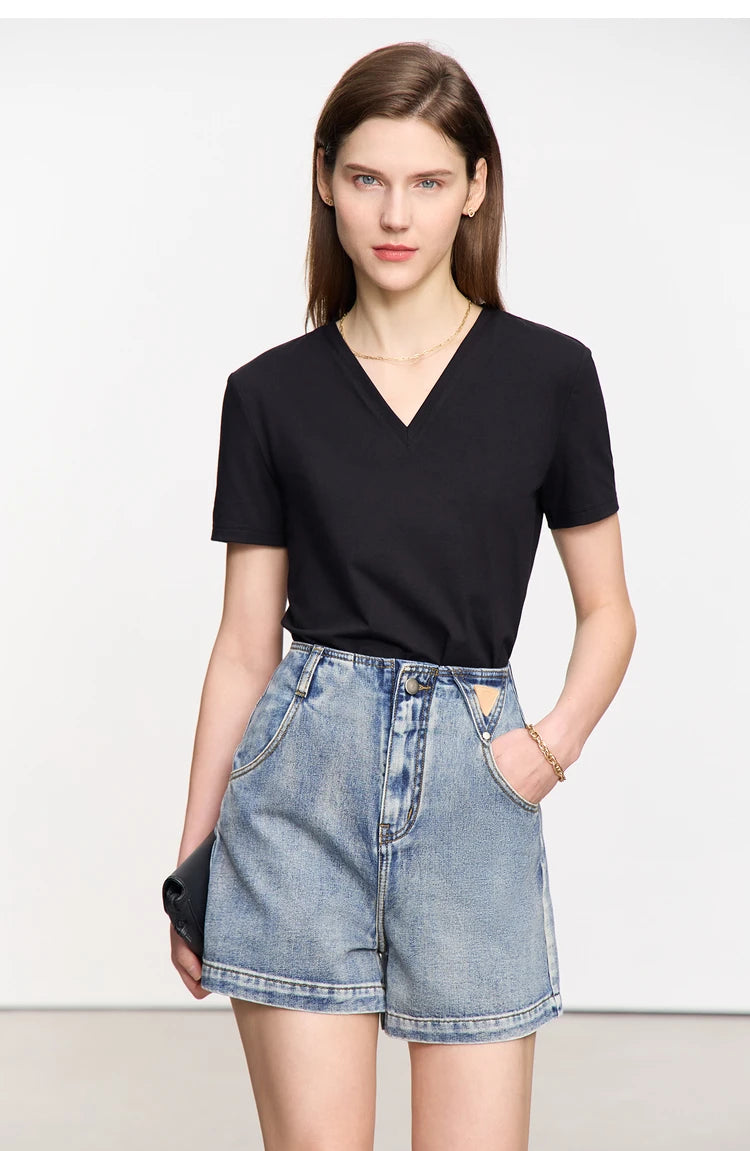 Minimalism Versatile Cotton Loose Women Jeans Shorts