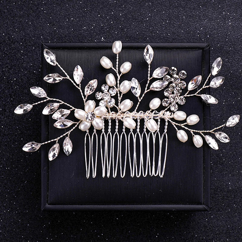 Silver Color Flower Pearl Crystal Wedding Hair Comb