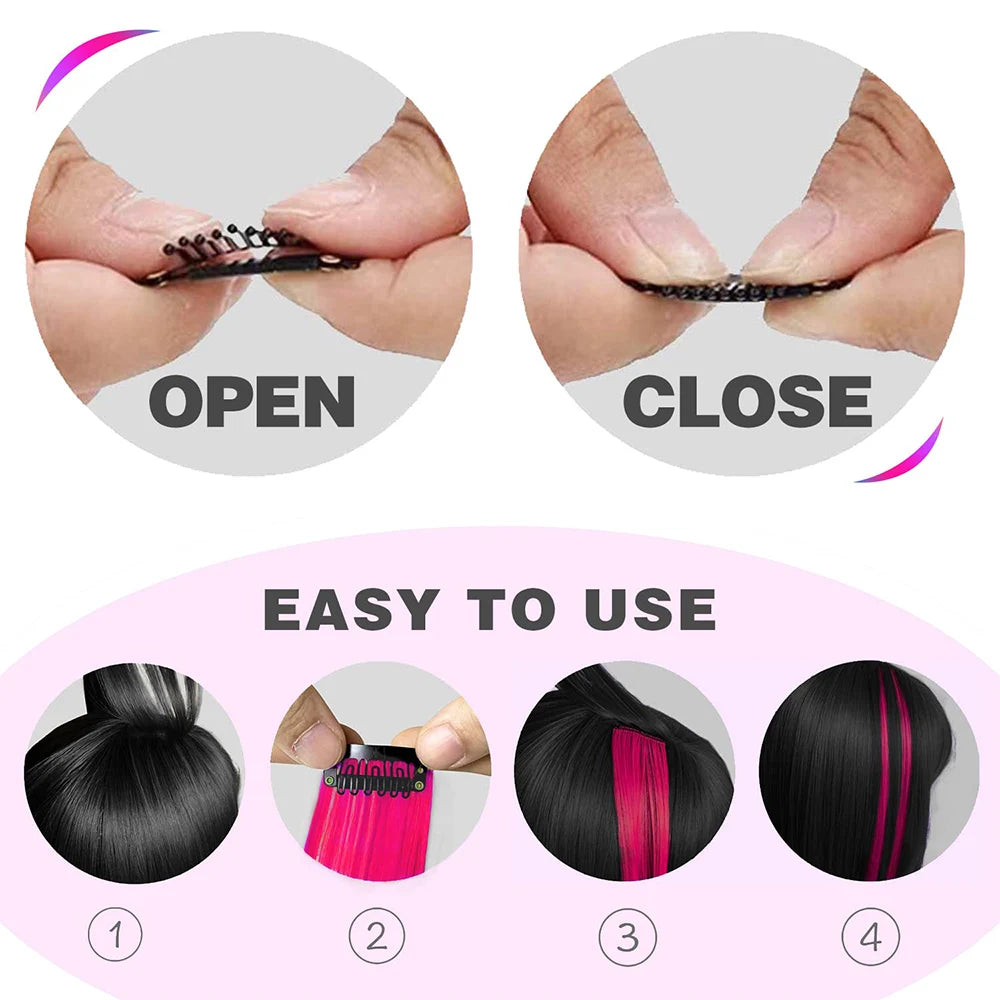 6pcs/pack Colored Party Highlights Clip in Hair Extensions