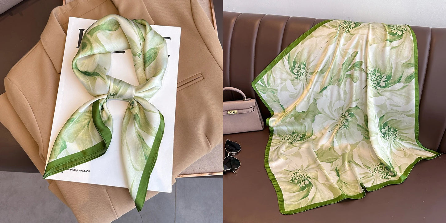 Floral Print Silk Square Scarf