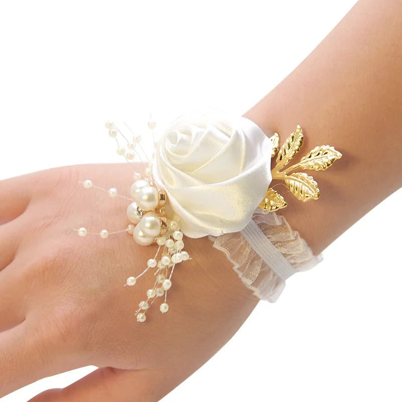 Wedding Boutonniere Satin Rose Bracelet