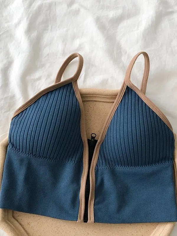 Ziper Fly Cotton Crop Tops